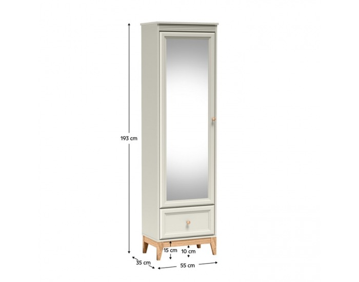 Jednodverová šatníková skriňa so zrkadlom Vendy W-18 - kašmír krémová / dub