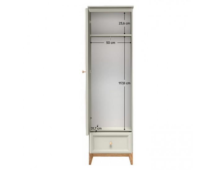 Jednodverová šatníková skriňa so zrkadlom Vendy W-18 - kašmír krémová / dub