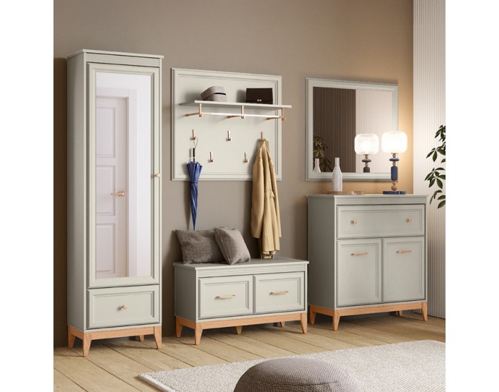 Dvojdverová komoda so zásuvkou Vendy W-19 - kašmír krémová / dub