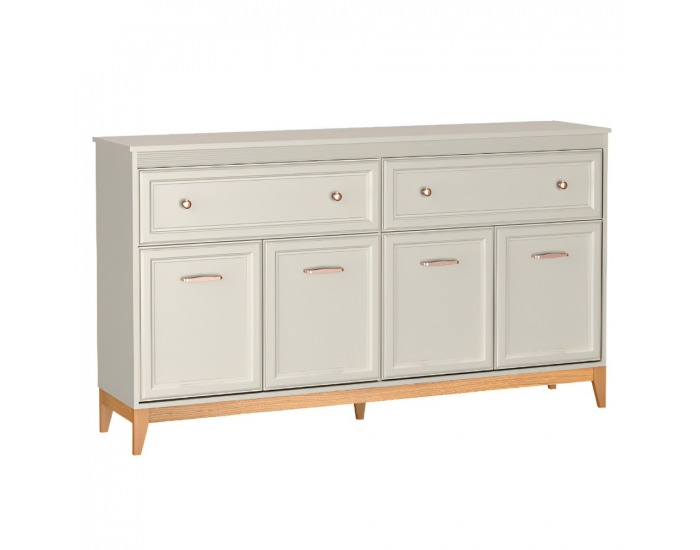 Štvordverová komoda so zásuvkami Vendy W-2 - kašmír krémová / dub