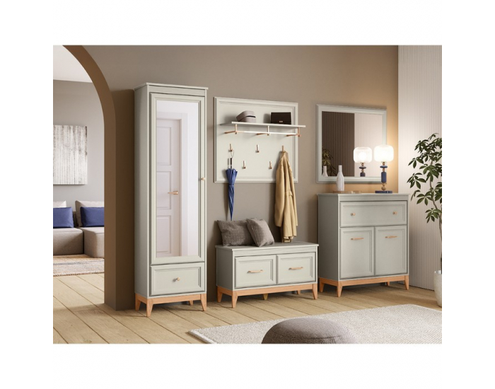 Zrkadlo na stenu Vendy W-21 - kasmír krémová / dub