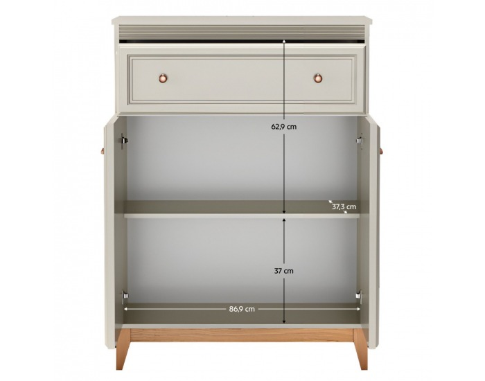 Dvojdverová komoda so zásuvkou Vendy W-4 - kašmír krémová / dub