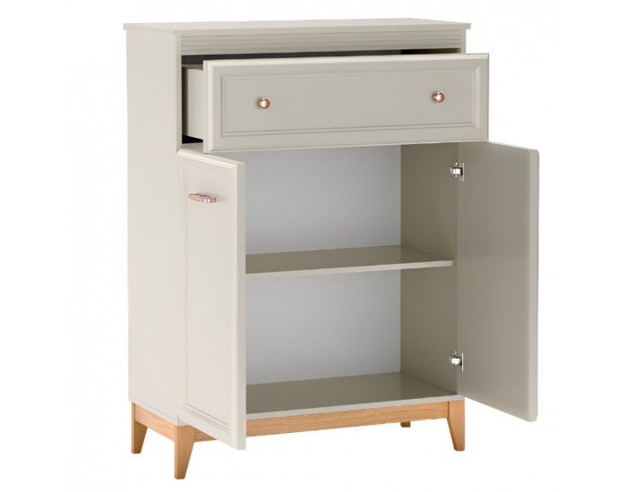 Dvojdverová komoda so zásuvkou Vendy W-4 - kašmír krémová / dub