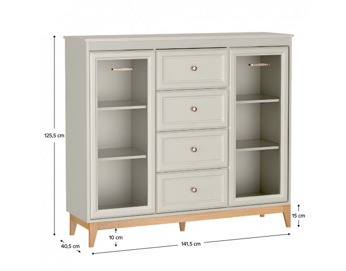 Dvojdverová vitrína Vendy W-7 - kašmír krémová / dub