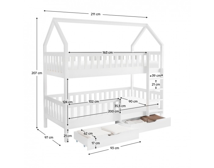 Montessori poschodová posteľ Venita Typ 2 - biela