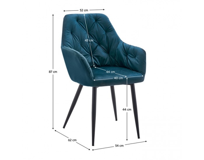 Jedálenské kreslo Verio New - tyrkysová (Velvet) / čierna