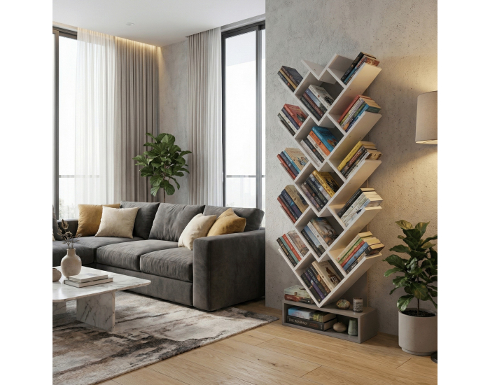 Regál Vevey - sivá / biela