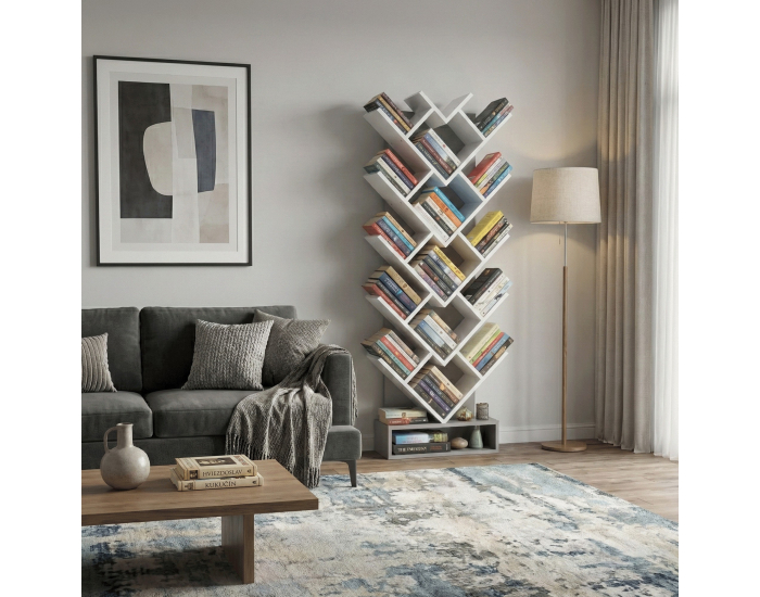 Regál Vevey - sivá / biela