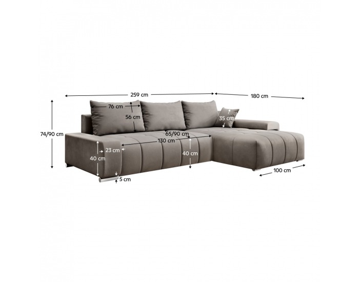 Rohová sedačka s rozkladom Vezan Roh L/P - sivá