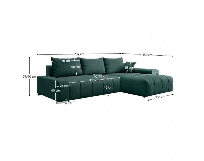 Rohová sedačka s rozkladom Vezan Roh L/P - smaragdová