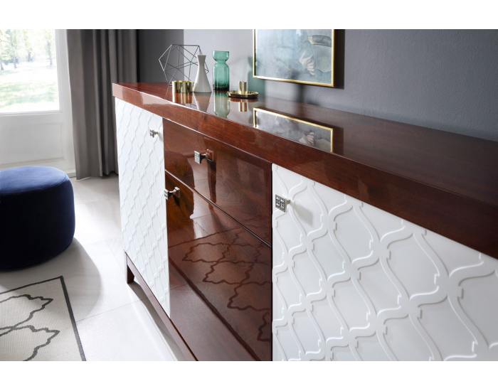 Komoda Via VI-K3 - biely mat / mahagón vysoký lesk