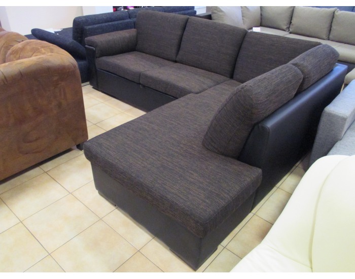 Rohová sedačka s rozkladom a úložným priestorom Vienna SR - armada PU čierna / lucy 6 hnedá