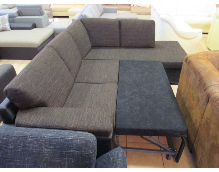 Rohová sedačka s rozkladom a úložným priestorom Vienna SR - armada PU čierna / lucy 6 hnedá