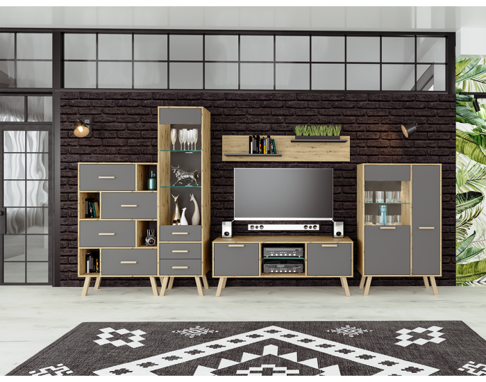 Obývacia izba Vilander - sivý grafit / dub artisan