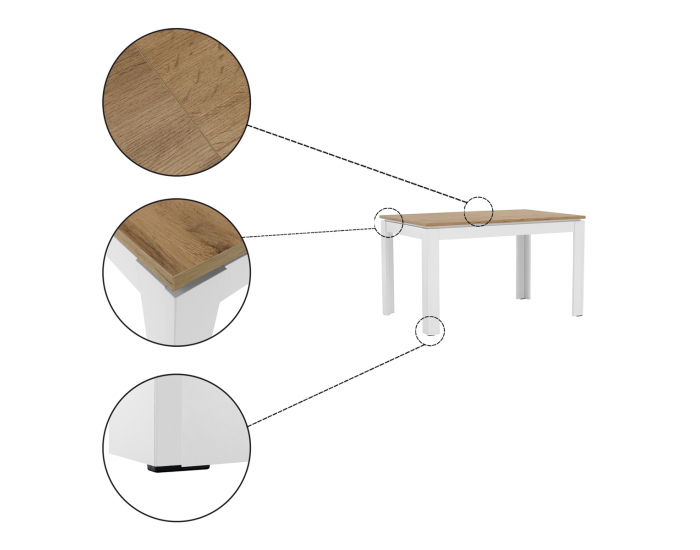 Rozkladací jedálenský stôl Vilgo 135/184 - biela / dub wotan