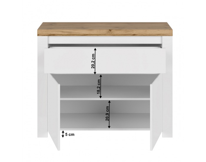 Dvojdverová komoda so zásuvkou Vilgo 2D1S - biely lesk / dub wotan