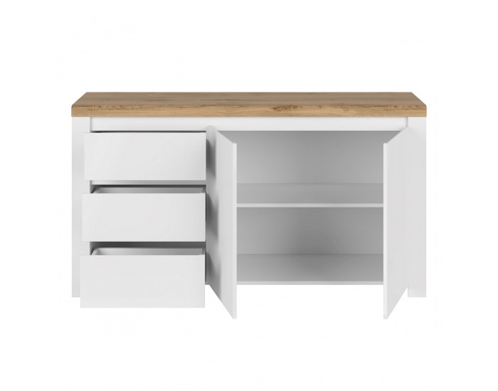 Dvojdverová komoda so zásuvkami Vilgo 2D3S - biely lesk / dub wotan