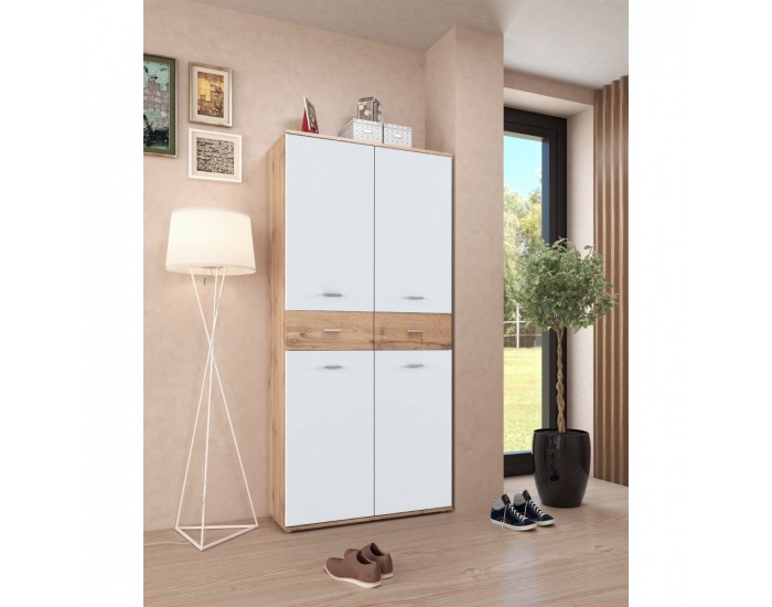 Botníková skriňa / regál Vilot - biela / dub artisan