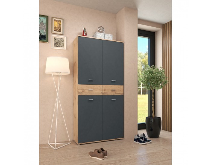 Botníková skriňa / regál Vilot - grafit / dub wotan