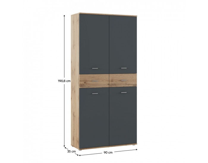 Botníková skriňa / regál Vilot - grafit / dub wotan