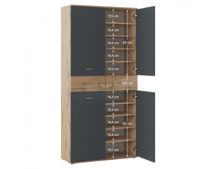 Botníková skriňa / regál Vilot - grafit / dub wotan