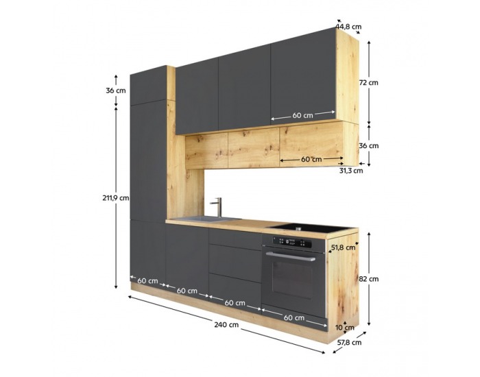 Kuchynská linka Vinetu 240 - sivá / dub artisan