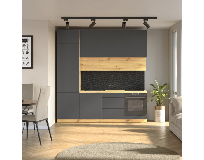 Kuchynská linka Vinetu 240 - sivá / dub artisan