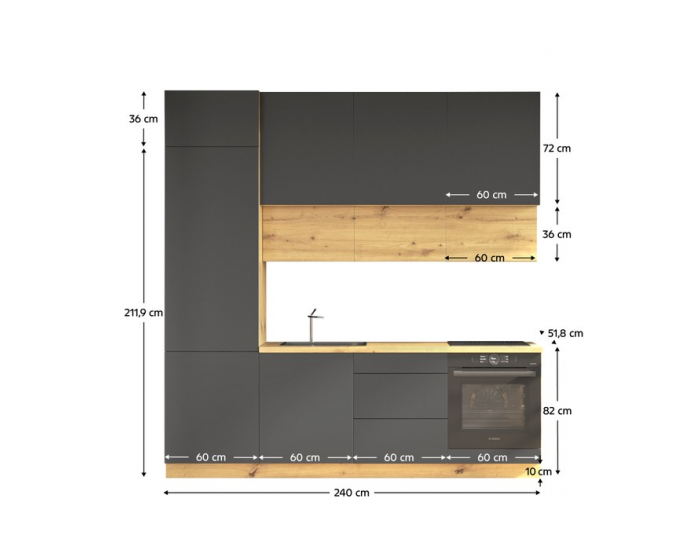 Kuchynská linka Vinetu 240 - sivá / dub artisan