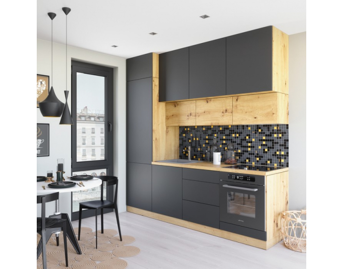 Kuchynská linka Vinetu 240 - sivá / dub artisan
