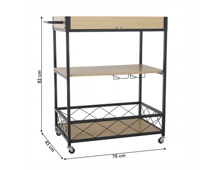 Servírovací stolík na kolieskach Vinita - čierna / dub svetlý