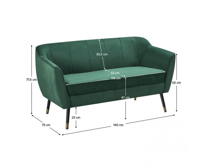 Dvojsedačka Vioda - zelená (Velvet) / čierna / zlatá