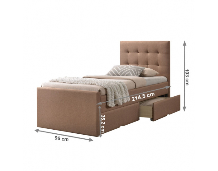 Čalúnená jednolôžková posteľ s roštom Viska New 90x200 cm - svetlohnedá