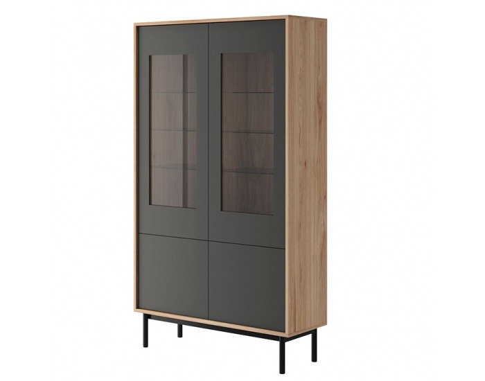 Vitrína Bergen BWT104 - dub Jackson Hickory / grafit / čierna