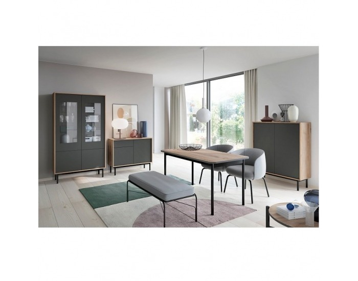 Vitrína Bergen BWT54 - dub Jackson Hickory / grafit / čierna