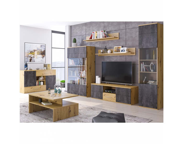 Vitrína Eridan A - dub artisan / sivý betón