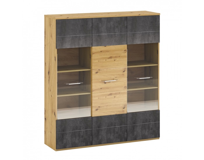 Vitrína Eridan I - dub artisan / sivý betón