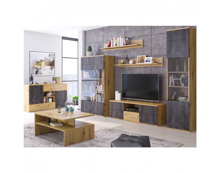 Vitrína Eridan I - dub artisan / sivý betón