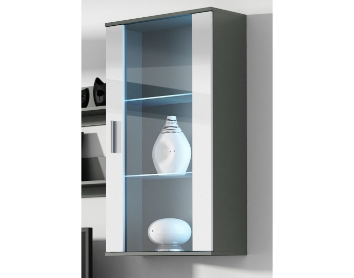 Vitrína na stenu Soho S2 - sivá / biely lesk