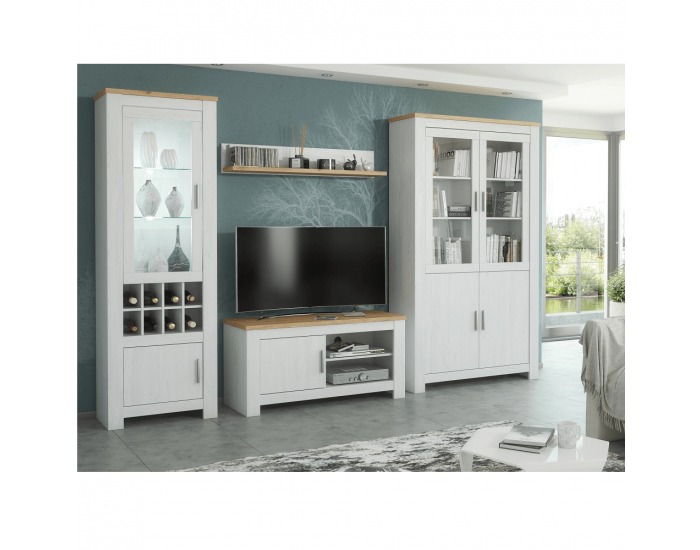 Vitrína s osvetlením Rene 117 - biela andersen / dub bernstein