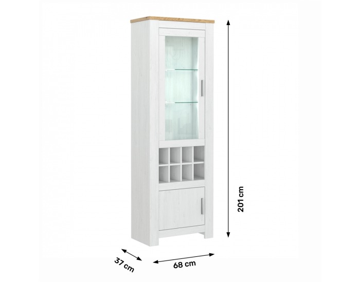 Vitrína s osvetlením Rene 68 - biela andersen / dub bernstein