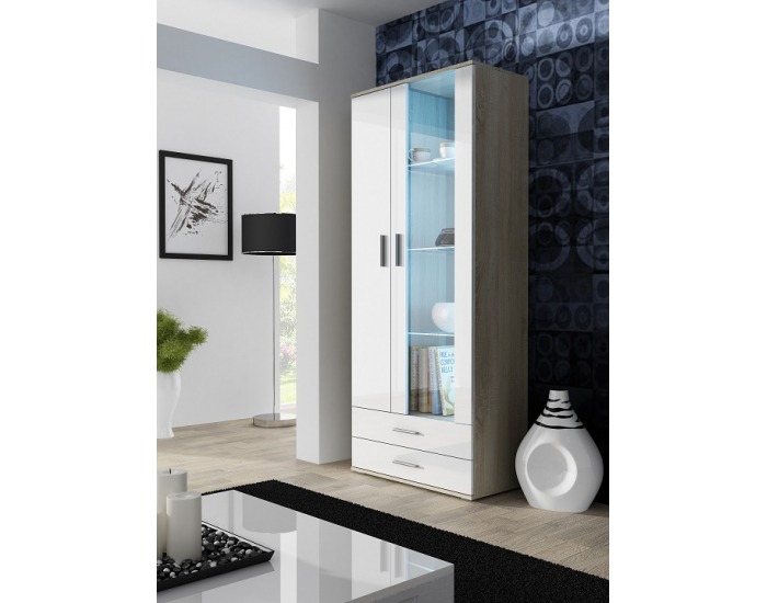 Vitrína Soho S6 - dub sonoma / biely lesk