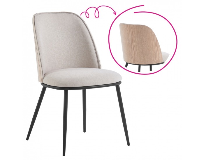 Jedálenská stolička Vudia - béžovohnedá / natural / čierna