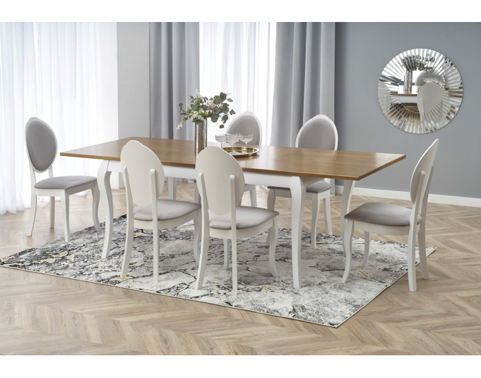 Rustikálny rozkladací jedálenský stôl Windsor - dub tmavý / biela