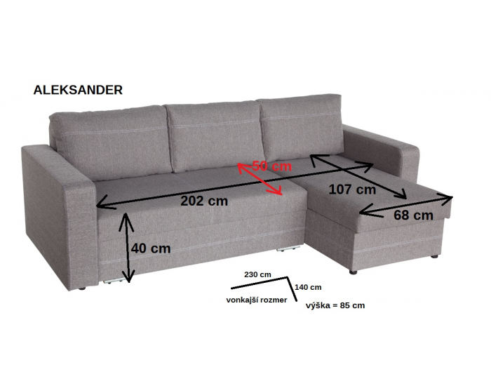 Rohová sedačka s rozkladom Aleksander L/P - biela ekokoža / berlin 2
