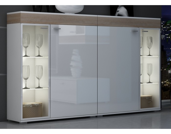 Komoda Augsburg - dub sonoma / biely mat / biely vysoký lesk