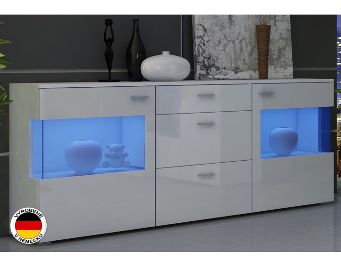 Trojdielna komoda Cottbus - biely mat / biely vysoký lesk