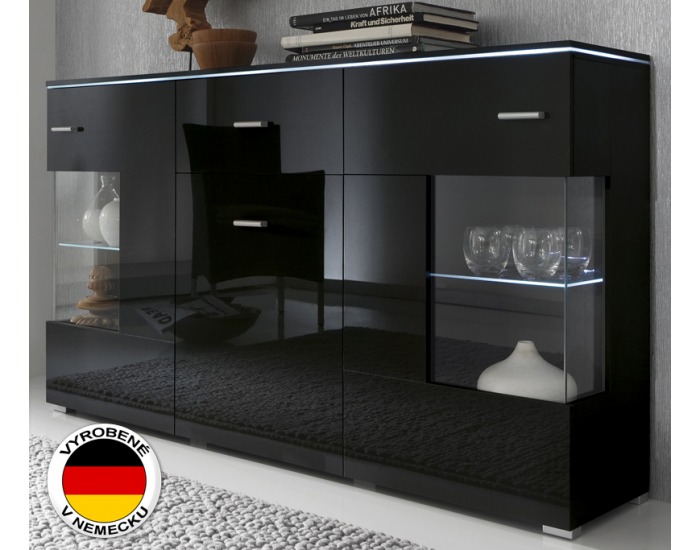 Komoda Essen / Kiel - čierny mat / čierny vysoký lesk