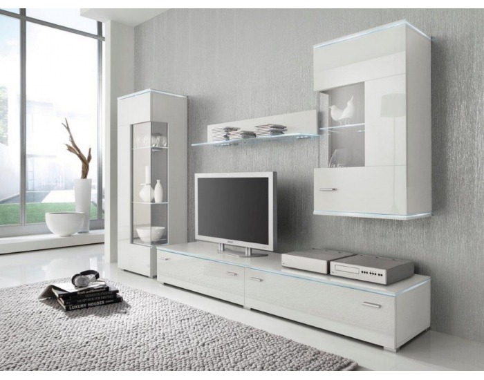 Obývacia stena Essen - biely mat / biely vysoký lesk