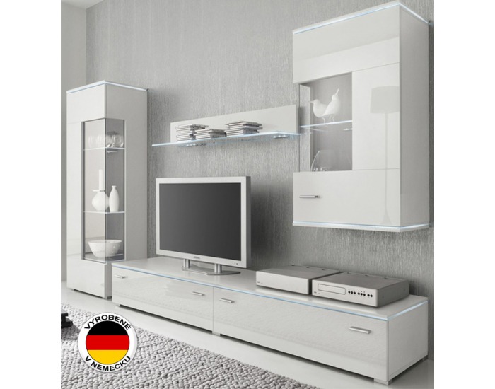 Obývacia stena Essen - biely mat / biely vysoký lesk