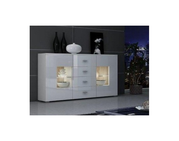 Dvojdverová komoda Berlin / Hamburg - dub sonoma / biely mat / biely vysoký lesk